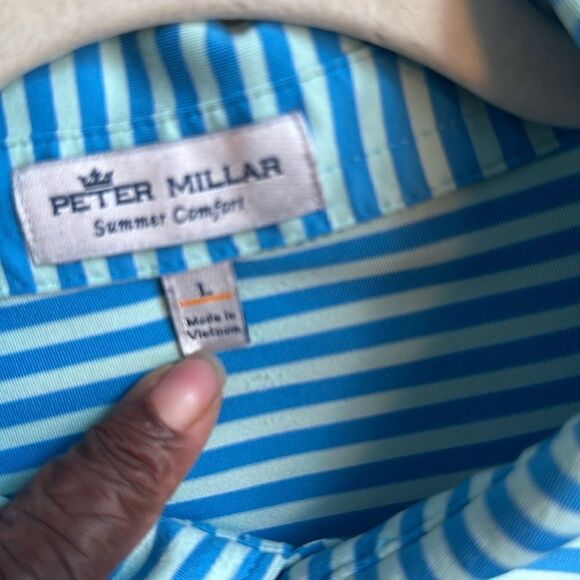 Peter Millar 2 Tone Men’s Striped Golf Polo L - Picture 5 of 6